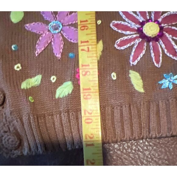 Storybook Knits XS Floral Embroidered Brown Sleeveless Dress & Cardigan Set - Picture 9 of 11